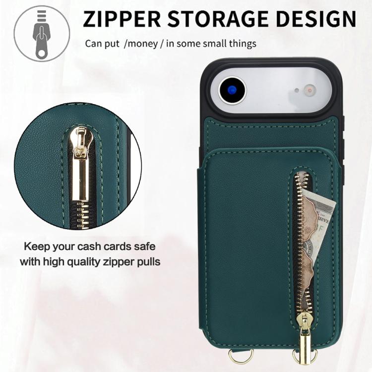 For iPhone Air YM006 Skin Feel Zipper Card Bag Phone Case with Dual Lanyard