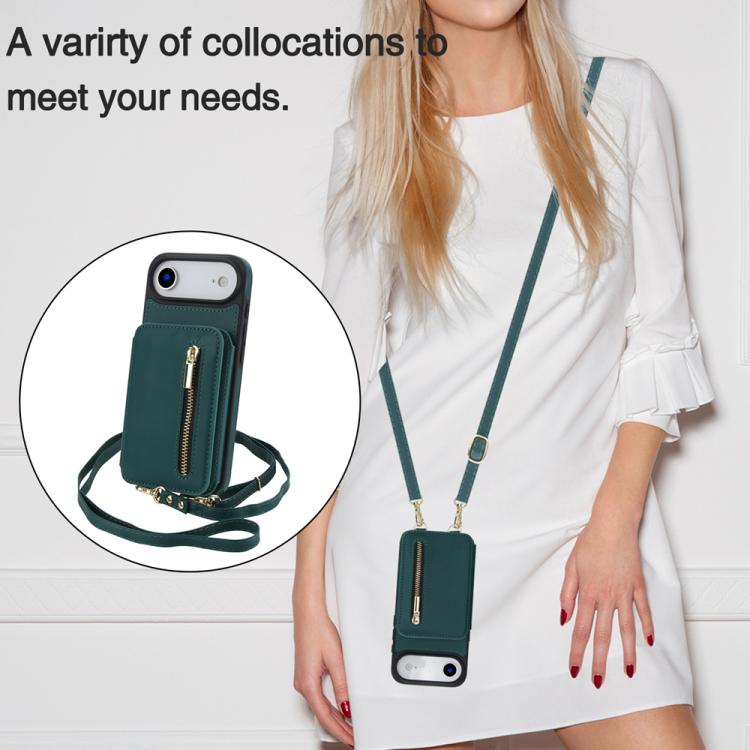 For iPhone Air YM006 Skin Feel Zipper Card Bag Phone Case with Dual Lanyard