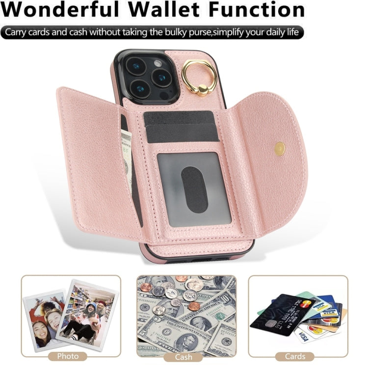 For iPhone 16 Pro Max Ring Holder Card Bag Skin Feel Phone Case