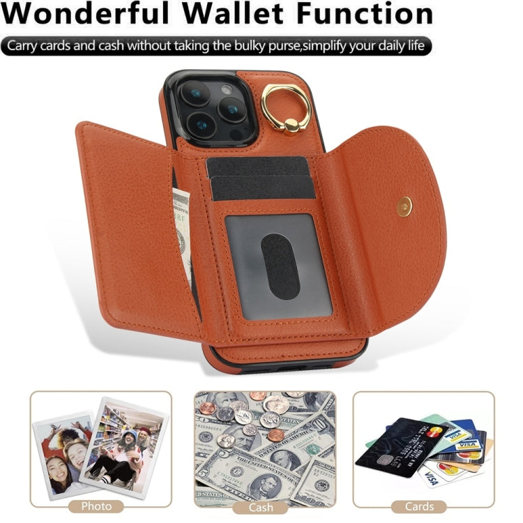 For iPhone 16 Pro Max Ring Holder Card Bag Skin Feel Phone Case