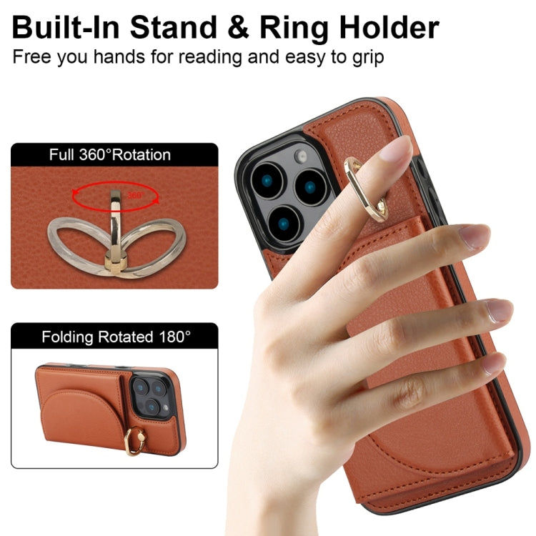 For iPhone 16 Pro Max Ring Holder Card Bag Skin Feel Phone Case