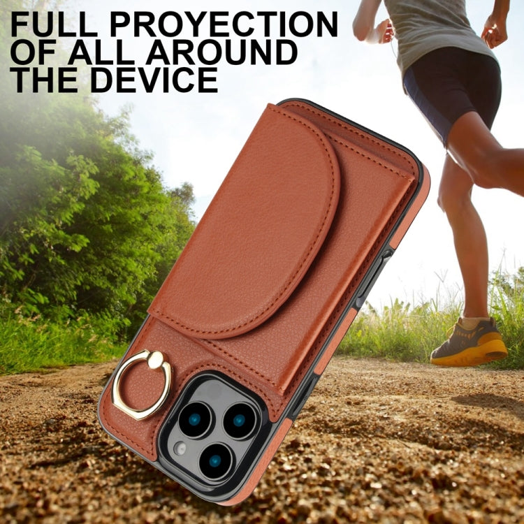 For iPhone 16 Pro Max Ring Holder Card Bag Skin Feel Phone Case