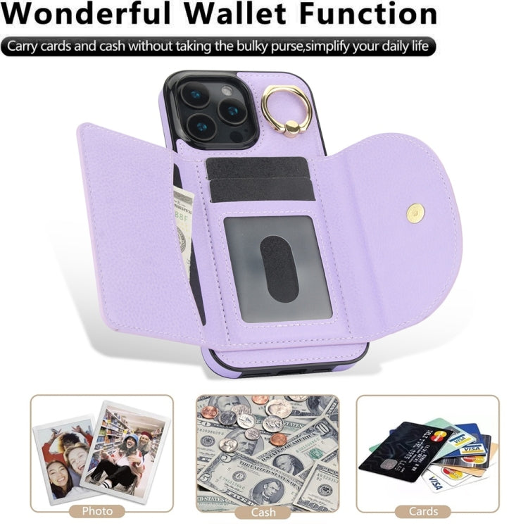 For iPhone 16 Pro Max Ring Holder Card Bag Skin Feel Phone Case