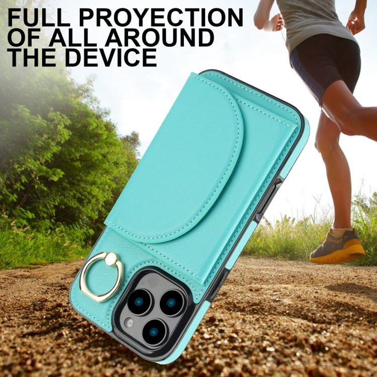 For iPhone 16 Pro Ring Holder Card Bag Skin Feel Phone Case