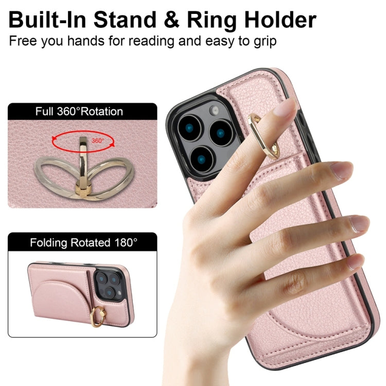 For iPhone 16 Pro Ring Holder Card Bag Skin Feel Phone Case
