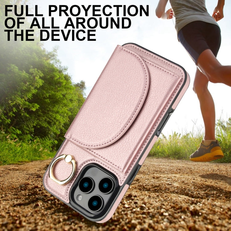 For iPhone 16 Pro Ring Holder Card Bag Skin Feel Phone Case