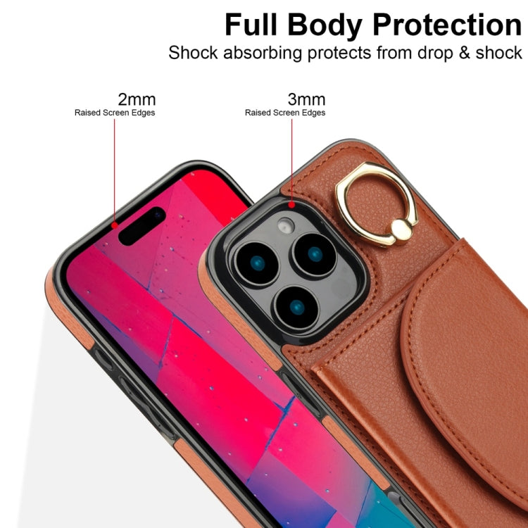 For iPhone 16 Pro Ring Holder Card Bag Skin Feel Phone Case
