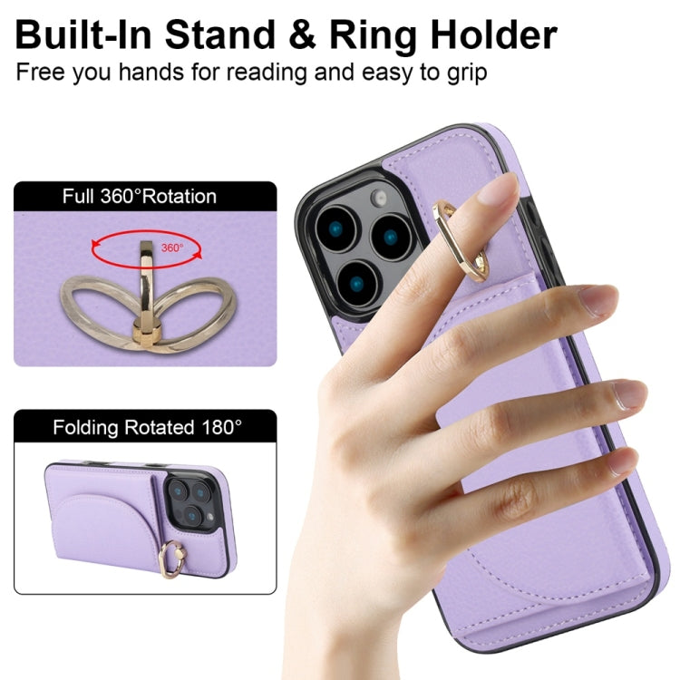 For iPhone 16 Pro Ring Holder Card Bag Skin Feel Phone Case