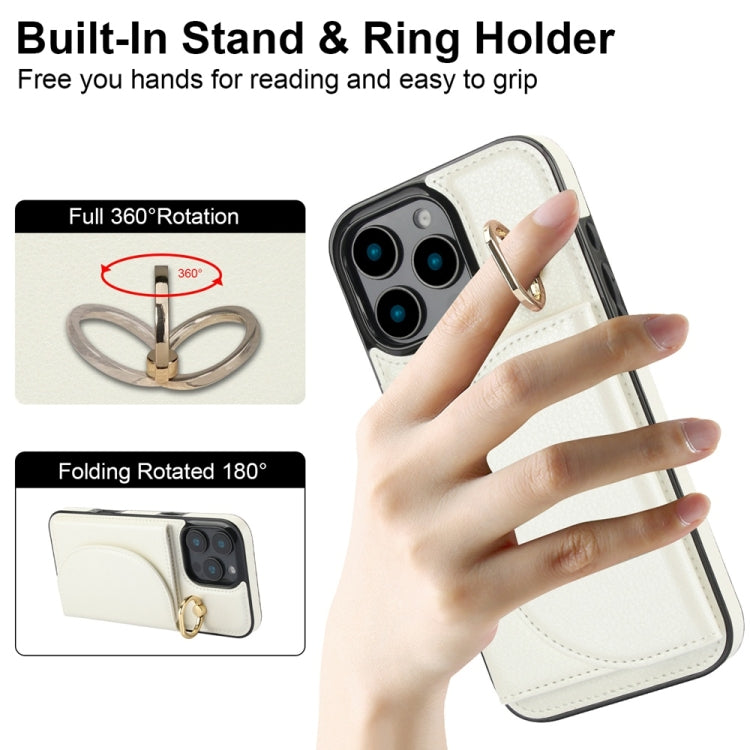 For iPhone 16 Pro Ring Holder Card Bag Skin Feel Phone Case