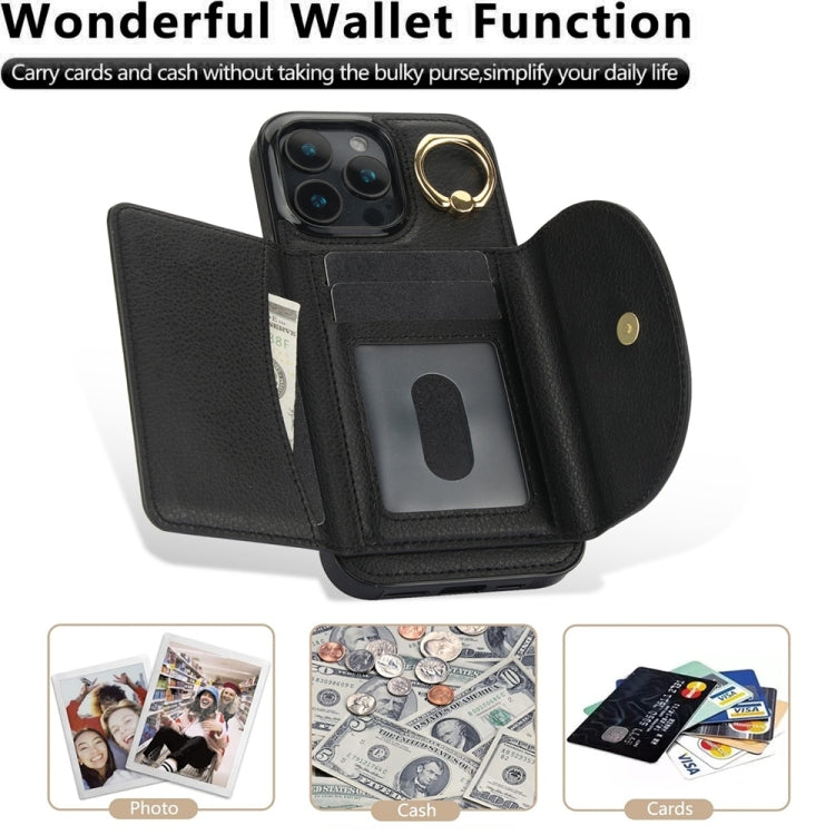 For iPhone 16 Pro Ring Holder Card Bag Skin Feel Phone Case
