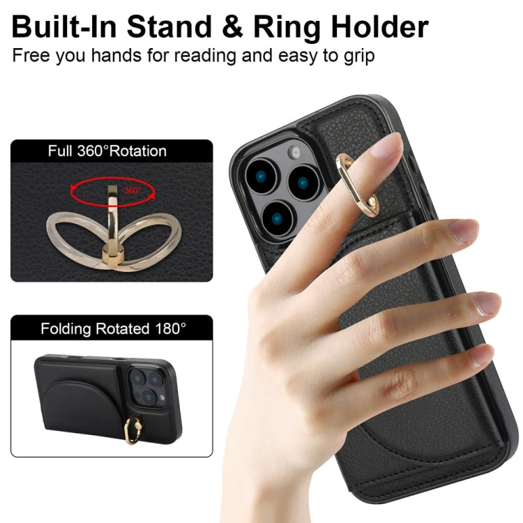 For iPhone 16 Pro Ring Holder Card Bag Skin Feel Phone Case