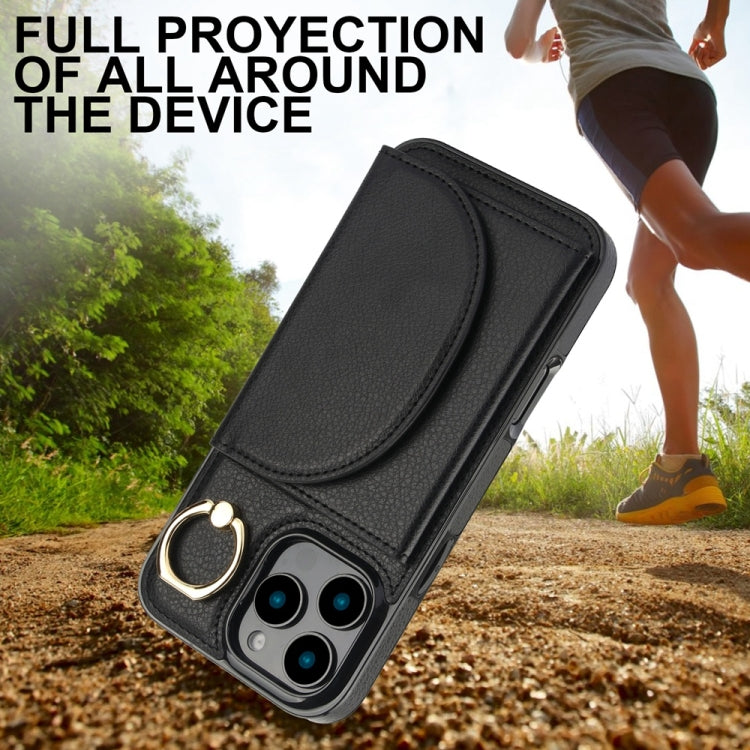 For iPhone 16 Pro Ring Holder Card Bag Skin Feel Phone Case