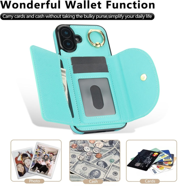 For iPhone 16 Plus Ring Holder Card Bag Skin Feel Phone Case