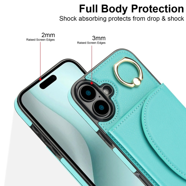 For iPhone 16 Plus Ring Holder Card Bag Skin Feel Phone Case
