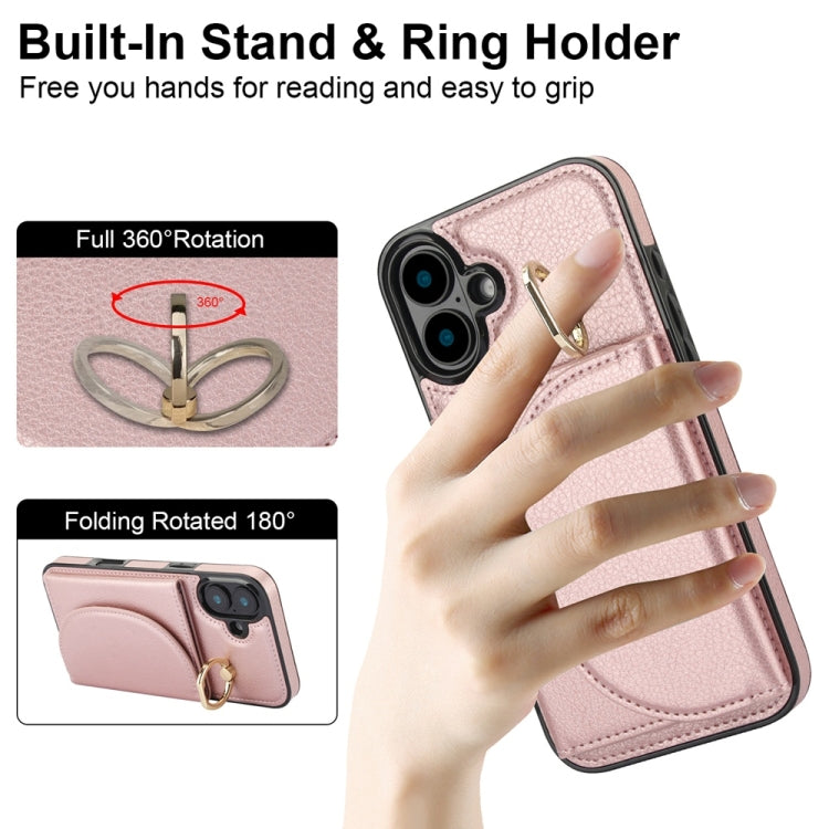 For iPhone 16 Plus Ring Holder Card Bag Skin Feel Phone Case