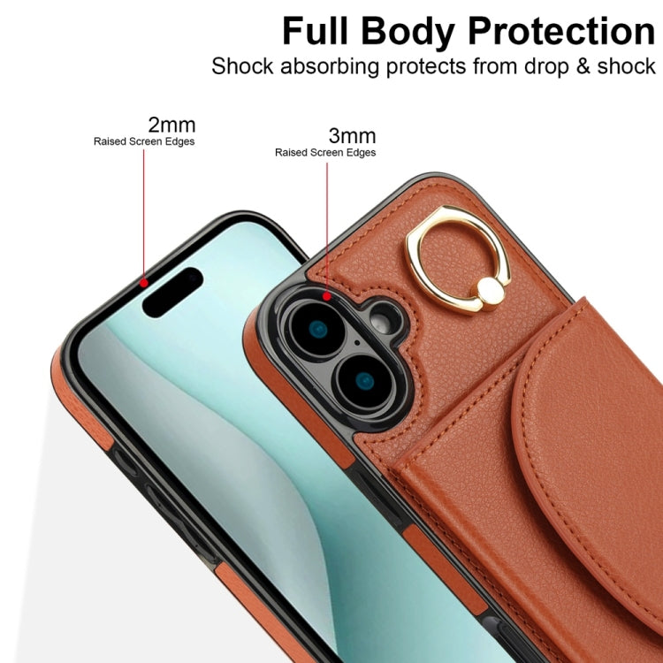 For iPhone 16 Plus Ring Holder Card Bag Skin Feel Phone Case