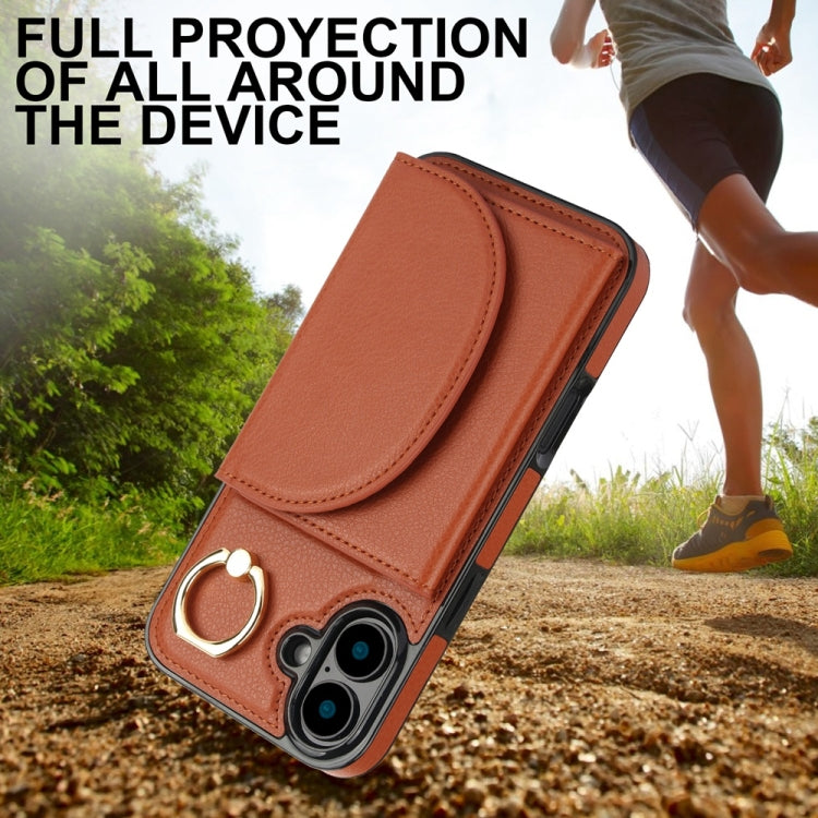 For iPhone 16 Plus Ring Holder Card Bag Skin Feel Phone Case