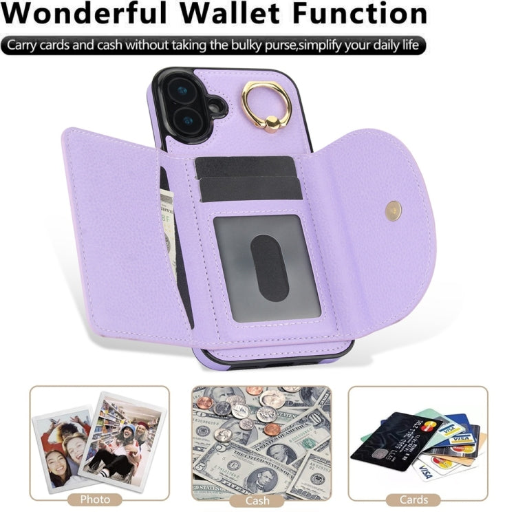 For iPhone 16 Plus Ring Holder Card Bag Skin Feel Phone Case