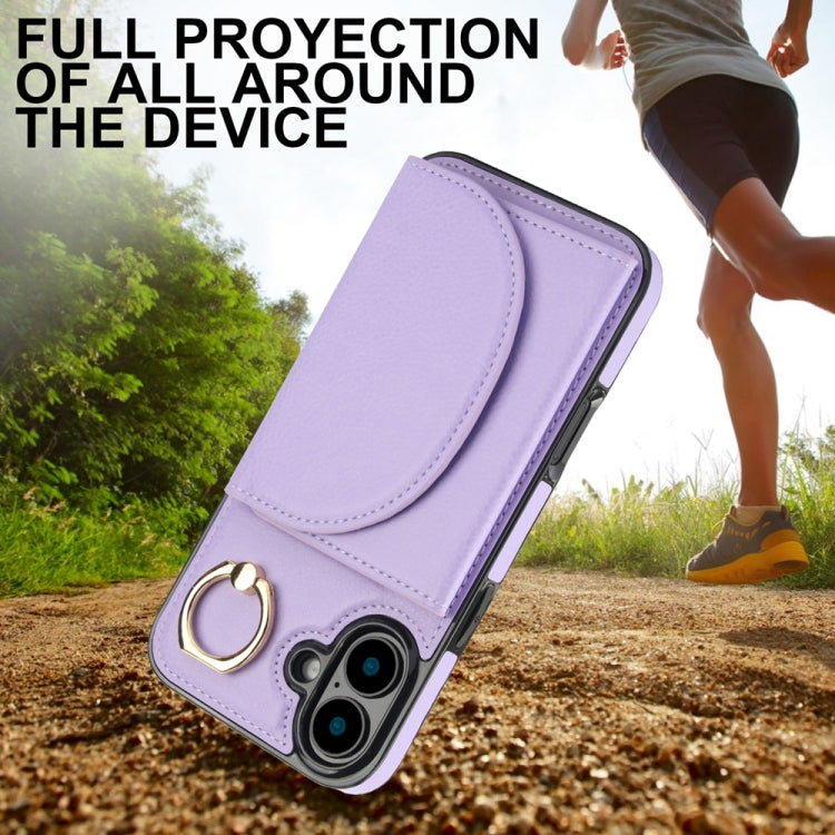 For iPhone 16 Plus Ring Holder Card Bag Skin Feel Phone Case