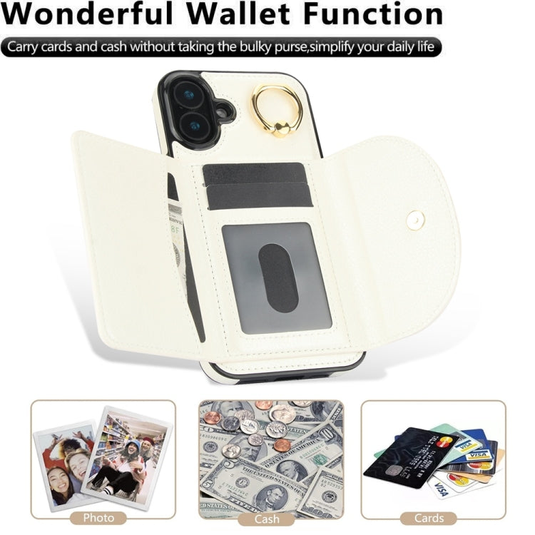 For iPhone 16 Plus Ring Holder Card Bag Skin Feel Phone Case