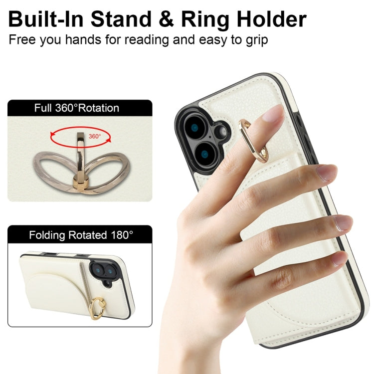 For iPhone 16 Plus Ring Holder Card Bag Skin Feel Phone Case