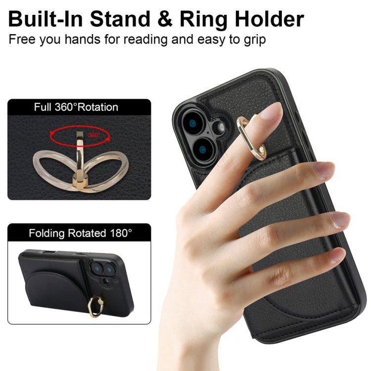 For iPhone 16 Plus Ring Holder Card Bag Skin Feel Phone Case