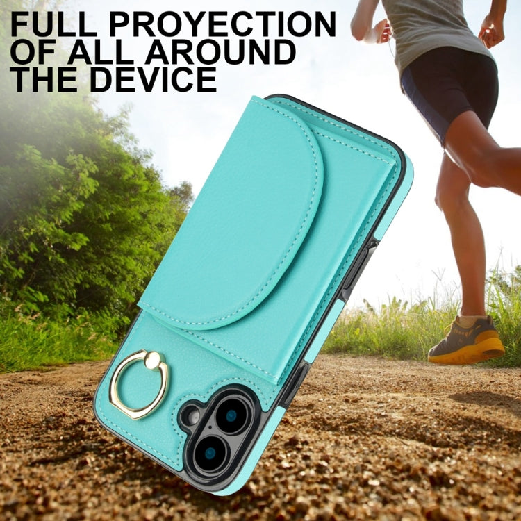 For iPhone 16 Ring Holder Card Bag Skin Feel Phone Case
