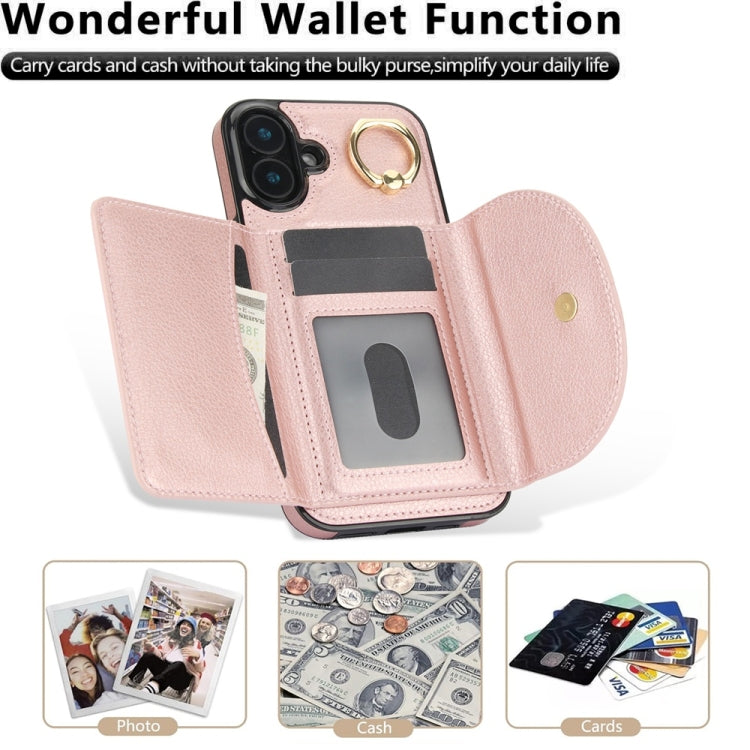 For iPhone 16 Ring Holder Card Bag Skin Feel Phone Case