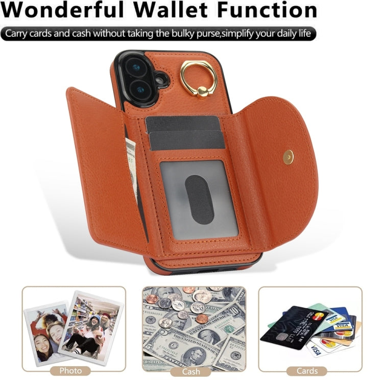For iPhone 16 Ring Holder Card Bag Skin Feel Phone Case