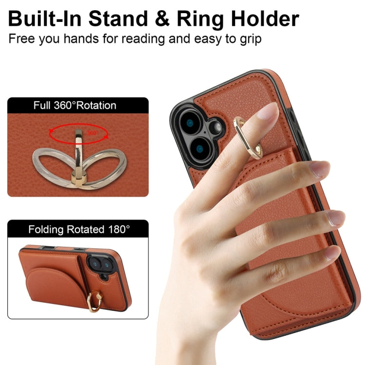 For iPhone 16 Ring Holder Card Bag Skin Feel Phone Case