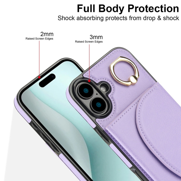 For iPhone 16 Ring Holder Card Bag Skin Feel Phone Case