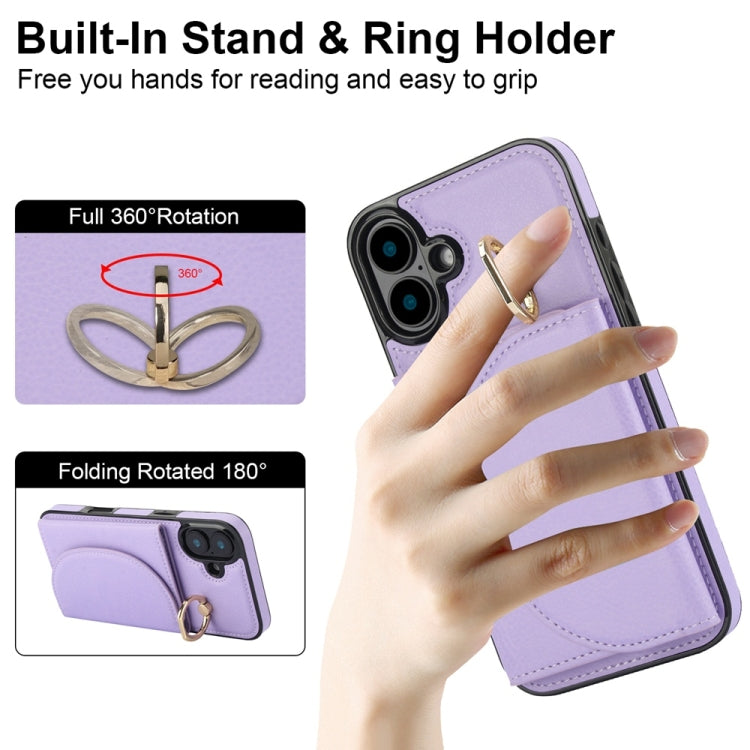 For iPhone 16 Ring Holder Card Bag Skin Feel Phone Case