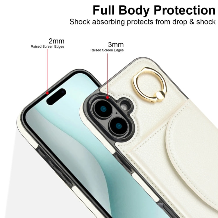 For iPhone 16 Ring Holder Card Bag Skin Feel Phone Case