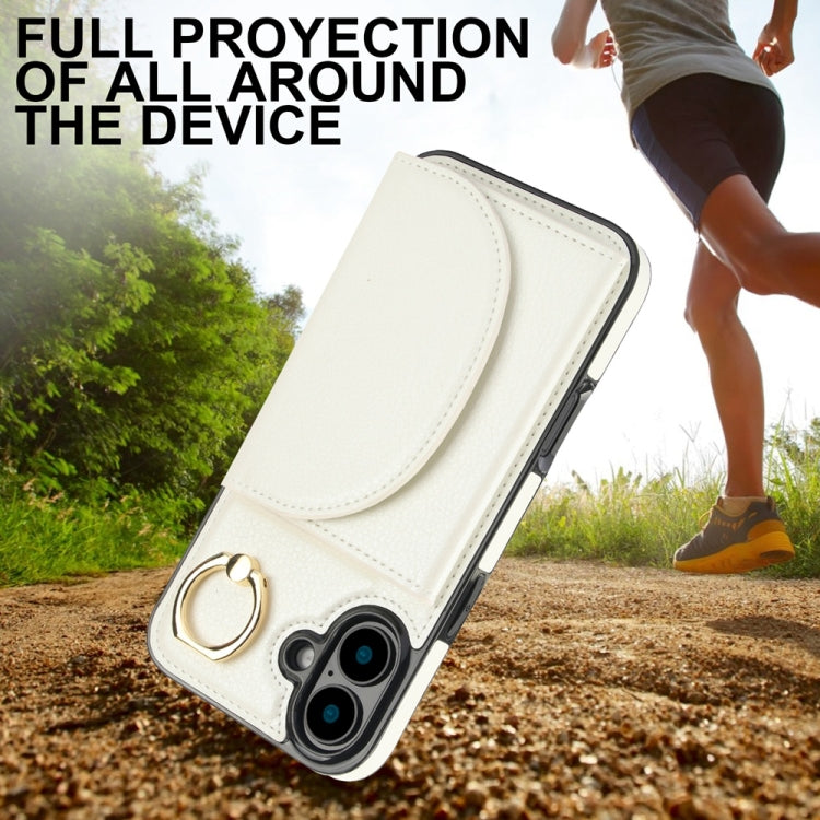 For iPhone 16 Ring Holder Card Bag Skin Feel Phone Case
