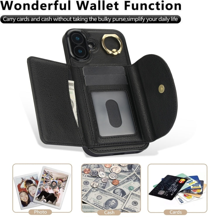 For iPhone 16 Ring Holder Card Bag Skin Feel Phone Case