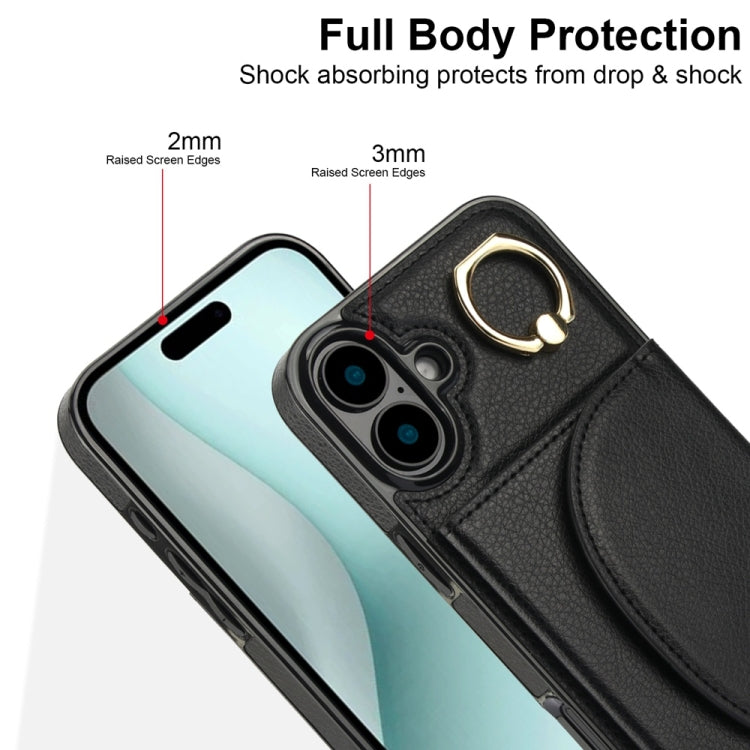For iPhone 16 Ring Holder Card Bag Skin Feel Phone Case