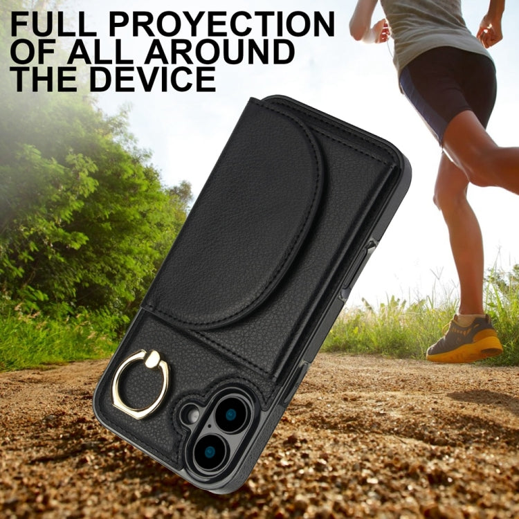For iPhone 16 Ring Holder Card Bag Skin Feel Phone Case