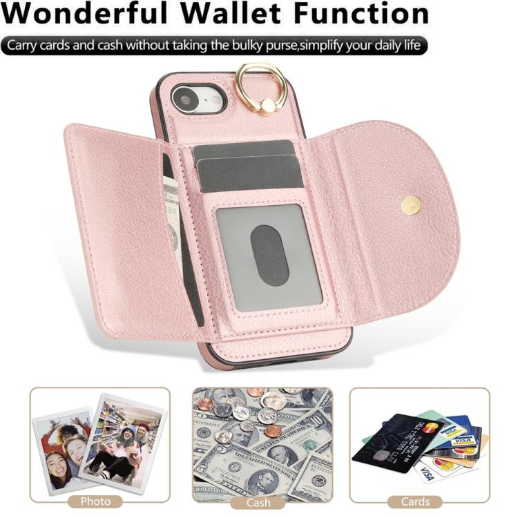 For iPhone 17e / 16e Ring Holder Card Bag Skin Feel Phone Case