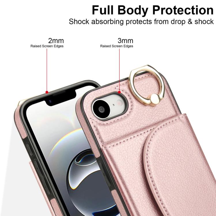 For iPhone 17e / 16e Ring Holder Card Bag Skin Feel Phone Case