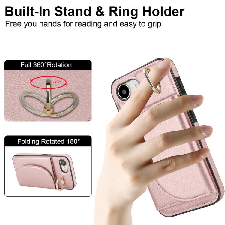 For iPhone 17e / 16e Ring Holder Card Bag Skin Feel Phone Case