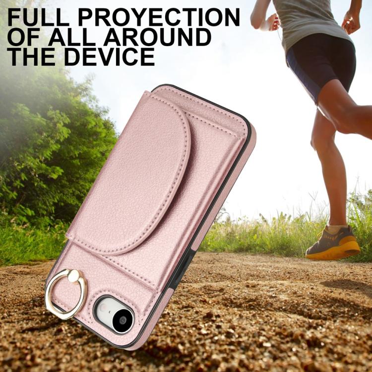 For iPhone 17e / 16e Ring Holder Card Bag Skin Feel Phone Case