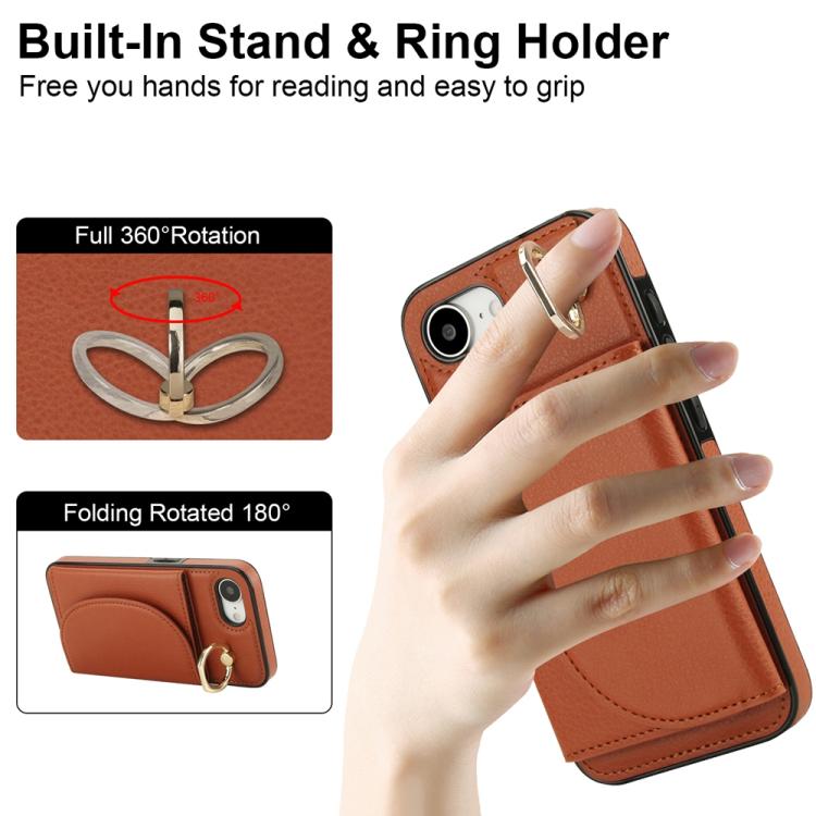For iPhone 17e / 16e Ring Holder Card Bag Skin Feel Phone Case