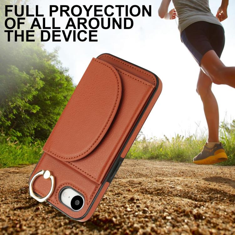 For iPhone 17e / 16e Ring Holder Card Bag Skin Feel Phone Case