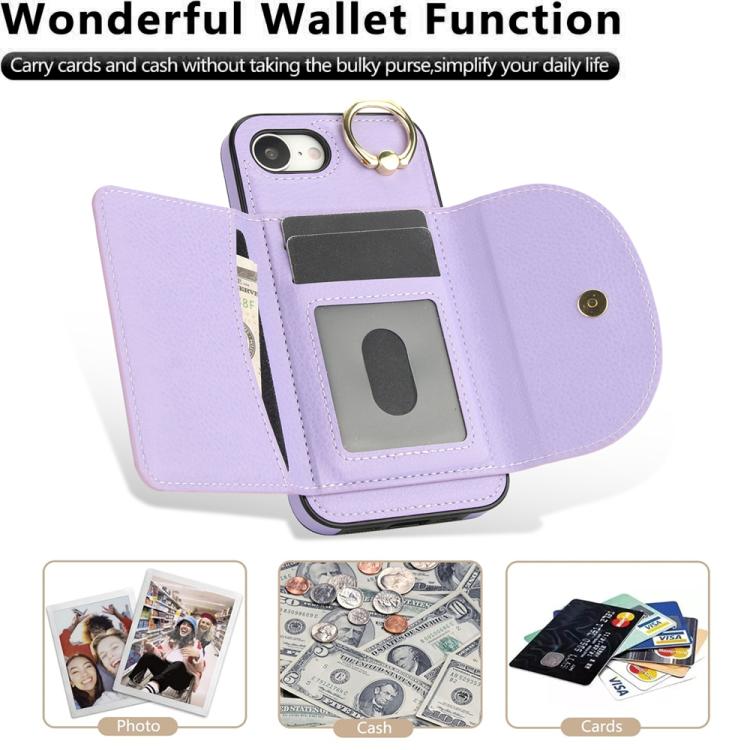 For iPhone 17e / 16e Ring Holder Card Bag Skin Feel Phone Case