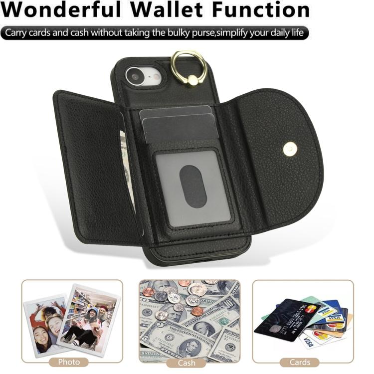 For iPhone 17e / 16e Ring Holder Card Bag Skin Feel Phone Case