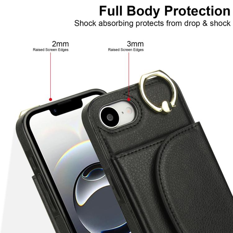For iPhone 17e / 16e Ring Holder Card Bag Skin Feel Phone Case