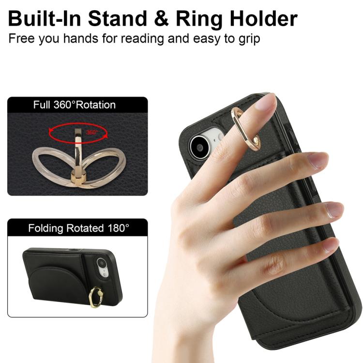 For iPhone 17e / 16e Ring Holder Card Bag Skin Feel Phone Case