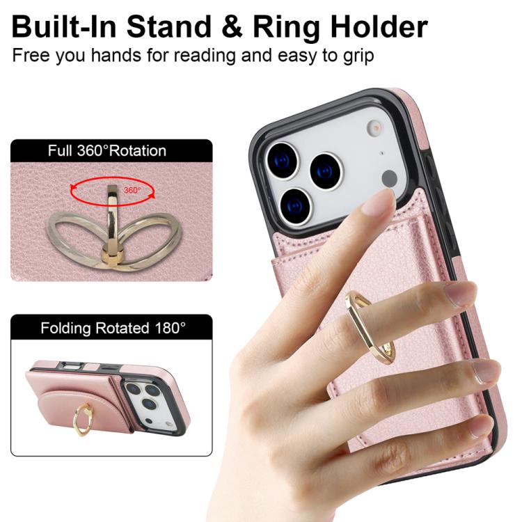 For iPhone 17 Pro Ring Holder Card Bag Skin Feel Phone Case
