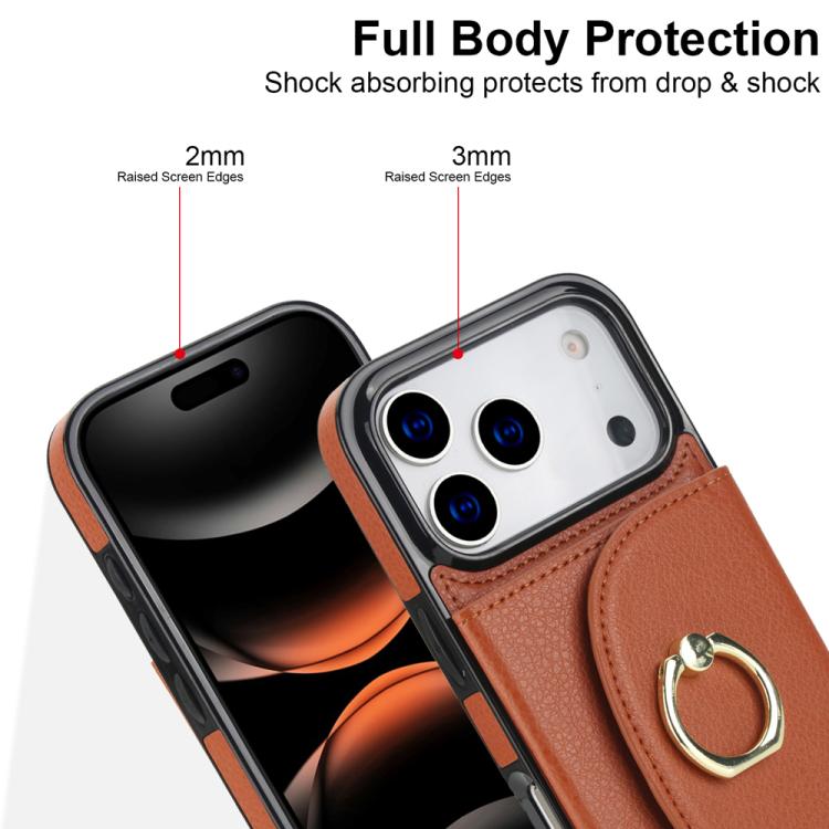 For iPhone 17 Pro Ring Holder Card Bag Skin Feel Phone Case