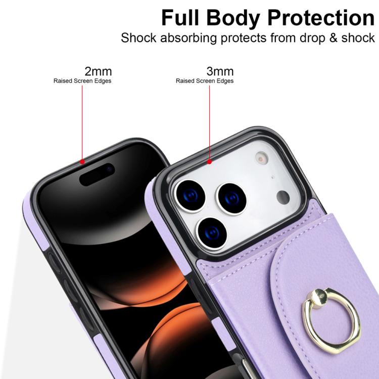 For iPhone 17 Pro Ring Holder Card Bag Skin Feel Phone Case